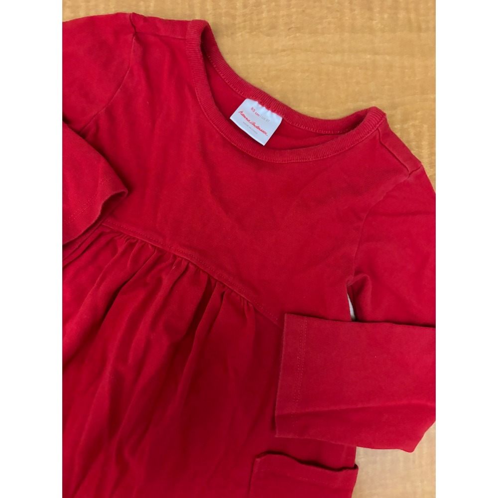 Hanna Andersson Girls Red Long Sleeve Pocket Play Dress Teddy Bear 2T 85cm